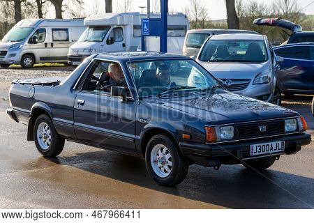 Shepton Mallet, Uk, February 08, 2020: A 1994 Subaru 284 4wd Pick Up, Reg No: J300 Ajl At The Great 