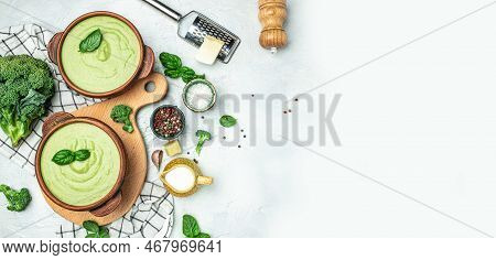 Broccoli Soup With Vegetables In A Bowl Omemade Healthy Organic Vegetarian Vegan Diet Fresh Food Mea