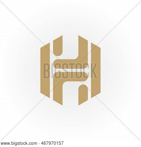 Abstract Initial Letter Hf Or Fh Logo In Gold Color Isolated In White Background Applied For Dental 