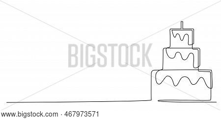 Decoration Continuous Line Hand Drawing Element Cake For Wedding Photo Book, Invitations. Vector Sto