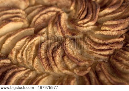 Appetizing Apple Pie With Cinnamon. Baked Dessert. Delicious And Healthy Breakfast. Closeup Photo
