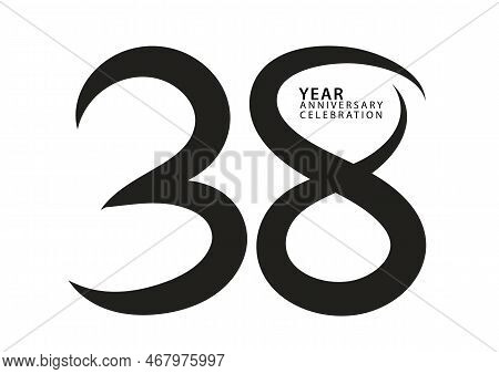 38 Year Anniversary Celebration Black Color Logotype Vector, 38 Number Design, 38th Birthday Invitat