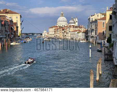 Venice, Italy - July 1, 2021: View To Canale Grande From Bridge Academia In Afternoon Sun In Venice,