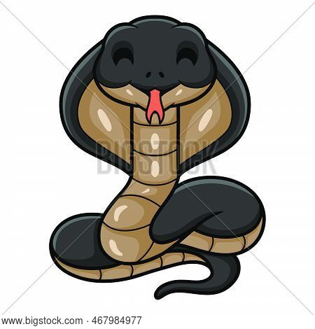 Vector Illustration Of Cute Javan Spitting Cobra Cartoon