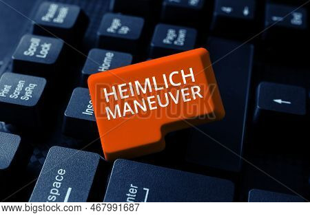 Text Showing Inspiration Heimlich Maneuver. Word Written On Application Of Upward Pressure In Case O