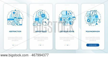 Object Oriented Programming Pillars Blue Onboarding Mobile App Screen. Walkthrough 4 Steps Editable 