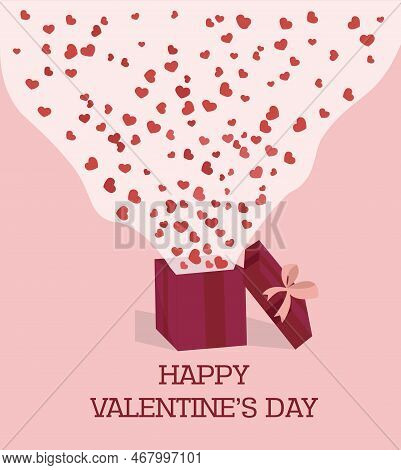 Vector Illustration For Valentines Day. Hearts Fly Out Of The Gift Box.