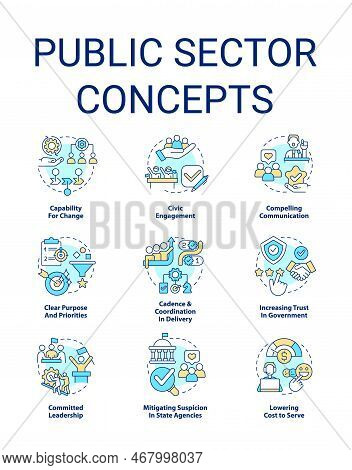 Public Sector Concept Icons Set. Governmental Services And Enterprises. Idea Thin Line Color Illustr