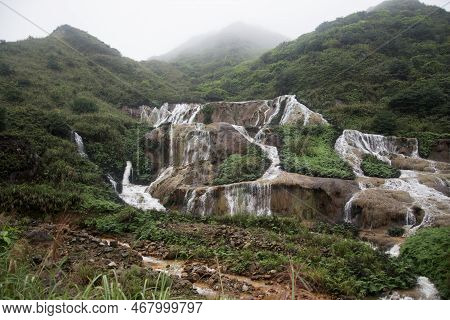 Golden Waterfall Is One Of The Most Beautiful Waterfall In Taiwan. It Is Located At Jinguashi Townsh