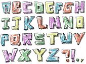 Colorful sketchy hand drawn alphabet