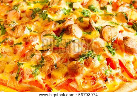 Pizza With Tomatoes And Wurstel