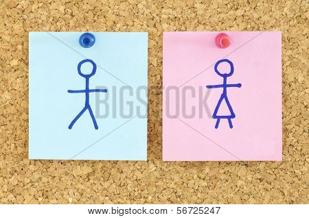 carta blu e rosa in una bacheca