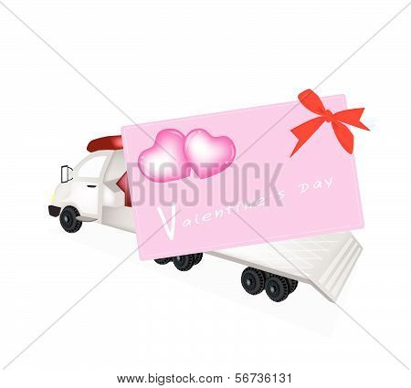 Tractor Trailer Flatbed Loading A Valentine Card