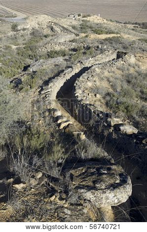 skyttegrave anvendt under den spanske borgerkrig, Caspe, Zaragoza, Aragonien, Spanien