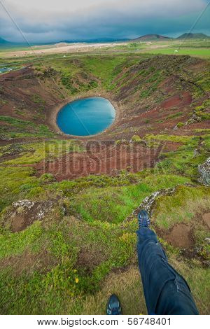 Lake in round volcano crater