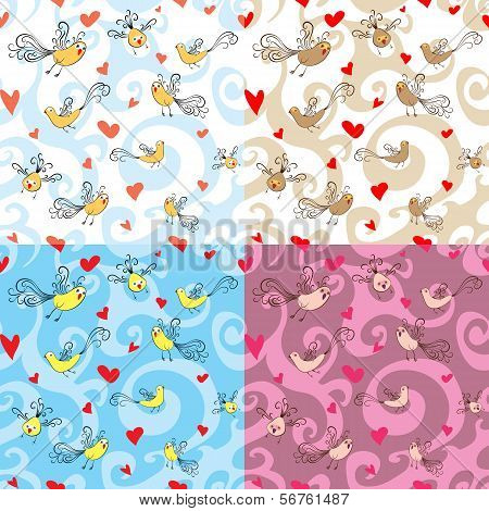 seamless birds and hearts
