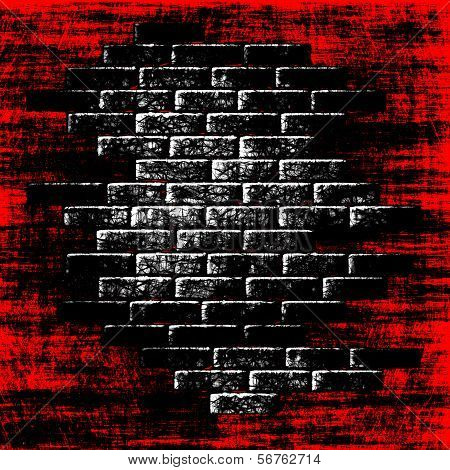 Grungy Red Abstract Background With Dark Bricks Inside
