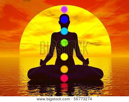 Chakras at sunset - 3D render