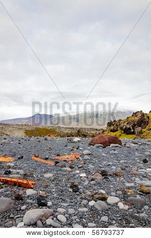 Remains Of A Boat Wreck At The Black Beach On Iceland Snaefellsnes Dritvik