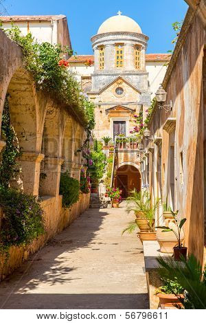 Monastery (friary) In Messara Valley At Crete, Greece. Messara - Is  Largest Plain In  Island Crete