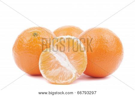 Fresh Ripe Tangerines On A White Background.