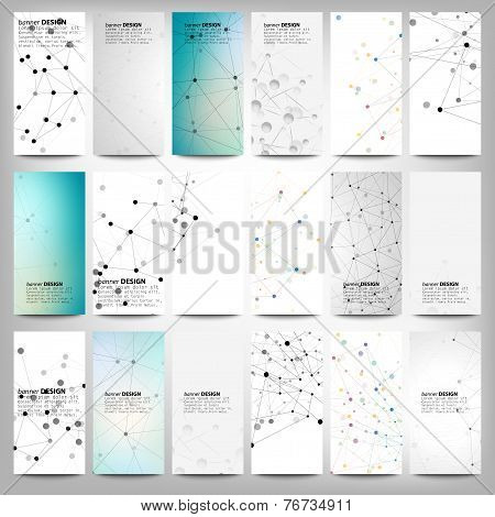 Big banners set, science backgrounds, molecule and communication backgrounds. Conceptual vector desi
