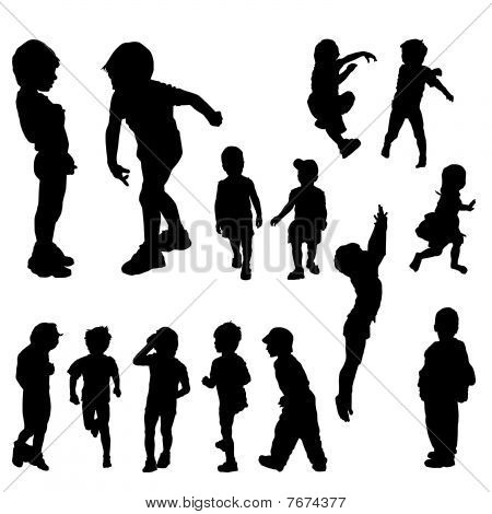 kinderen silhouetten in verschillende posities