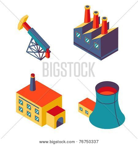 Flat isometric factory icons