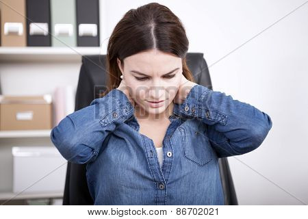 Close Up Tired Office Woman Holding Her Neck