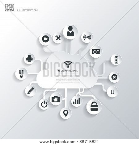 Cloud icon. Flat abstract background with web icons. Interface symbols. Cloud computing. Mobile devi