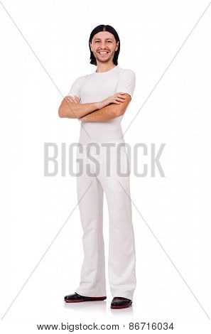 A man in white sportswear isolated on white