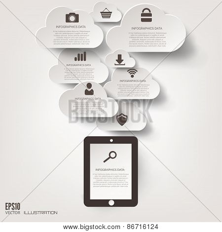 Cloud icon. Flat abstract background with web icons. Interface symbols. Cloud computing. Mobile devi