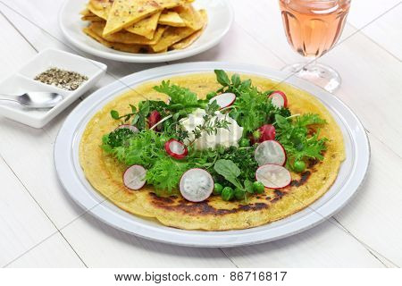 socca, farinata, chickpea pancake with rose wine