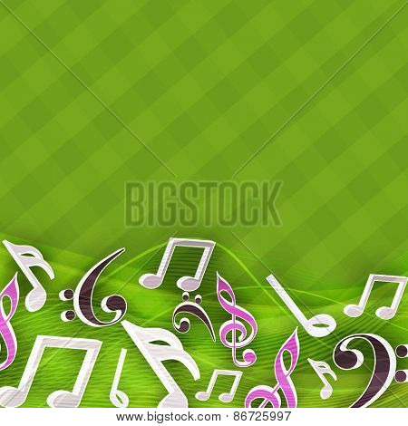 Musical notes on seamless green background.
