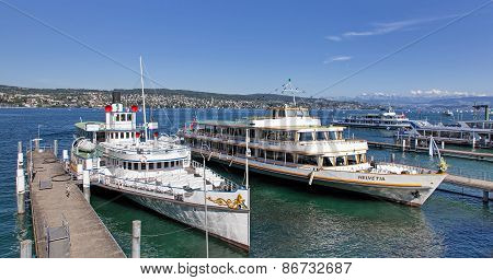 Ships At Pier On Lake Zurich