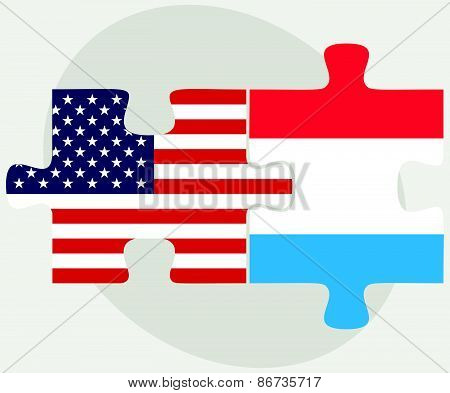 Usa And Luxembourg Flags In Puzzle