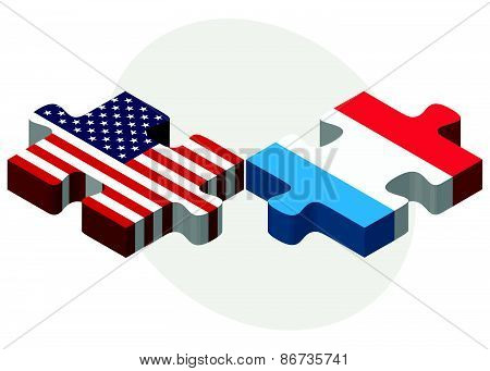 Usa And Luxembourg Flags In Puzzle