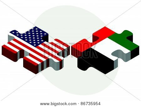 Usa And United Arab Emirates Flags In Puzzle