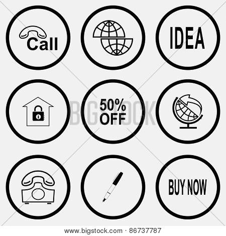 Business set. Black and white set raster icons.