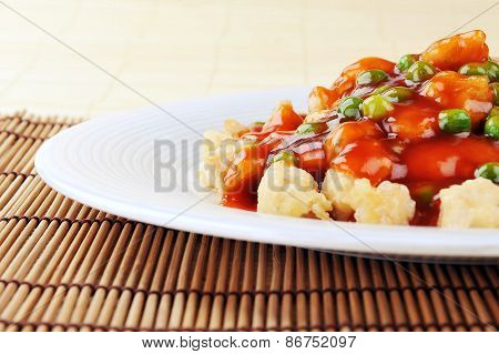 Chinese Food On Plate Close Up