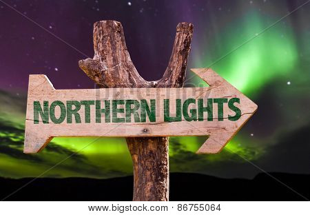 Northern Lights wooden direction sign