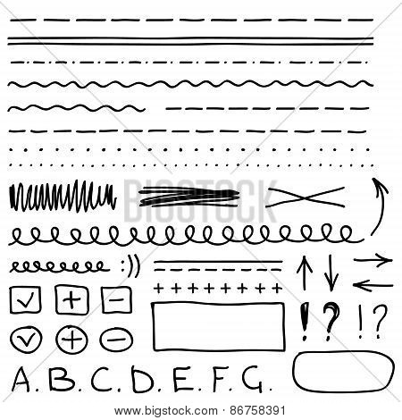 Set of hand drawing elements for select and edit text.