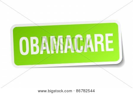 Obamacare Green Square Sticker On White Background