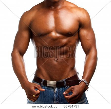 Muscular African American Shirtless Man