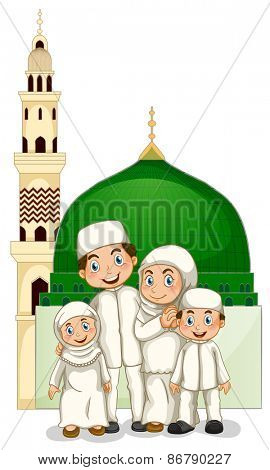 Muslim family with islamic temple