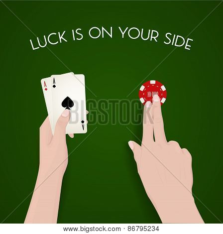 Gambling and luck, dealer, green cloth, fortune, easy money, live to win, cash out