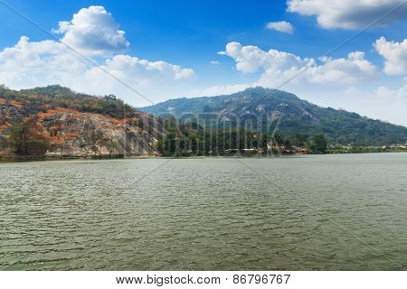 Mountain  Landscape With Stone, And   River