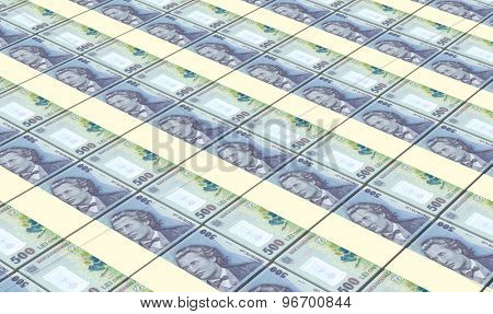 Romanian leu bills stacks background.