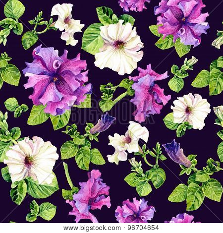 Seamless Background With Watercolors Petunia