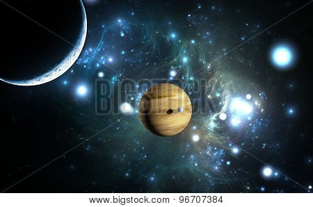 Extrasolar Planet. Gas Giant With Moons.
